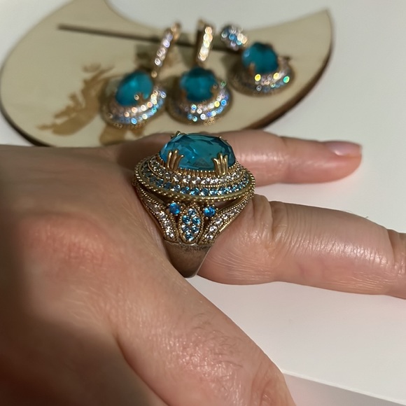 Pendant, ring and earrings Blue Set - Picture 2 of 4